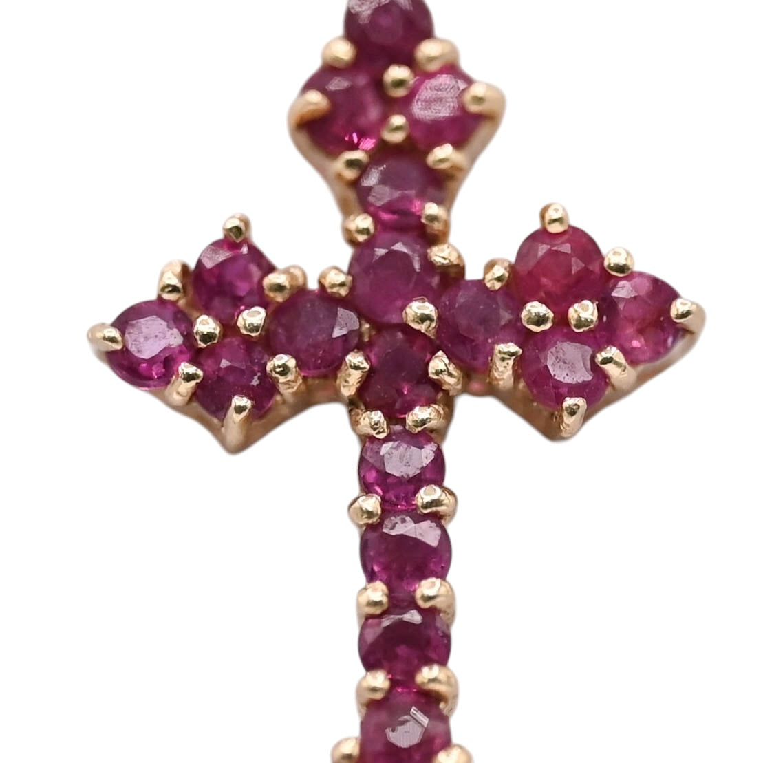 Ruby Budded Cross Pendant 14K Yellow Gold 0.84cttw
