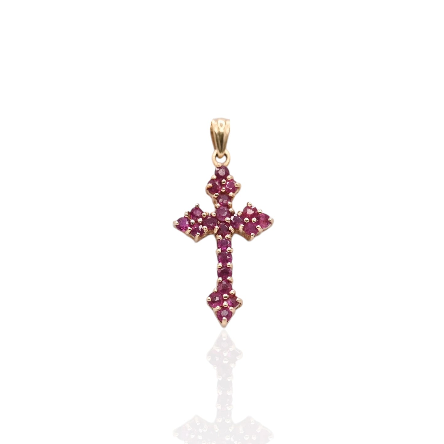 Ruby Budded Cross Pendant 14K Yellow Gold 0.84cttw