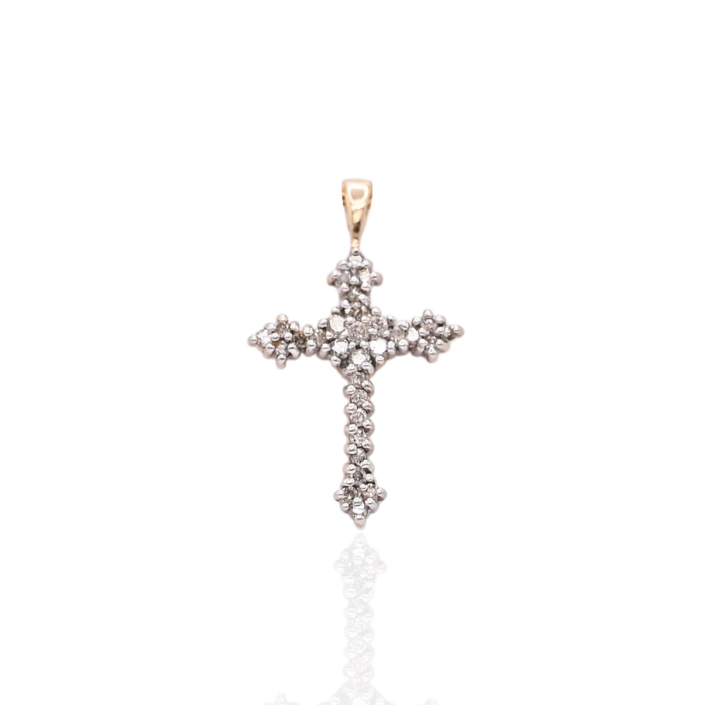 Diamond Budded Cross Pendant 14K Yellow Gold 0.3cttw