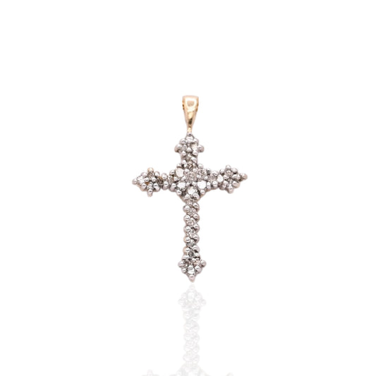 Diamond Budded Cross Pendant 14K Yellow Gold 0.3cttw