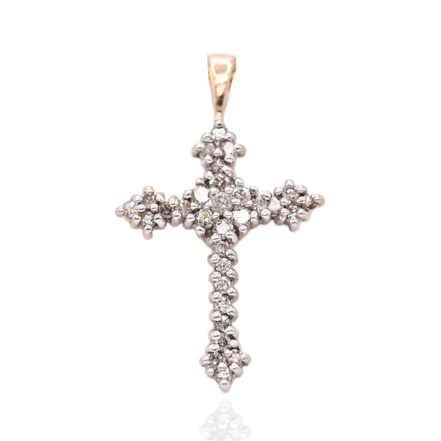 Diamond Budded Cross Pendant 14K Yellow Gold 0.3cttw