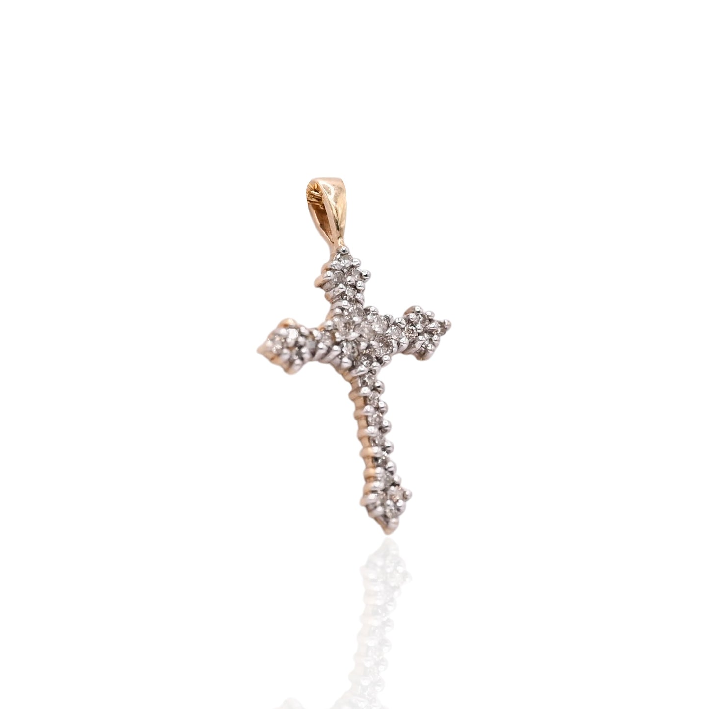 Diamond Budded Cross Pendant 14K Yellow Gold 0.3cttw