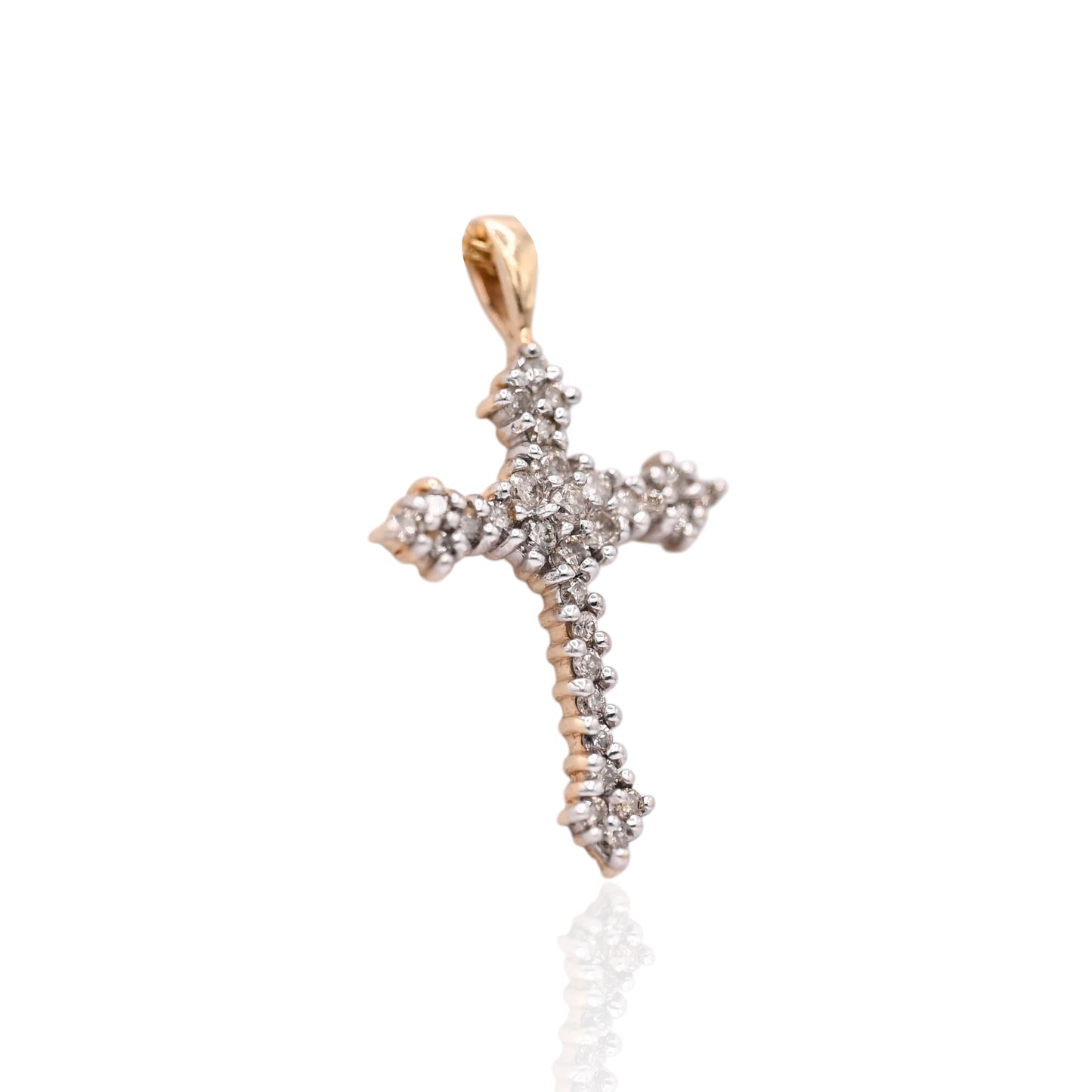 Diamond Budded Cross Pendant 14K Yellow Gold 0.3cttw