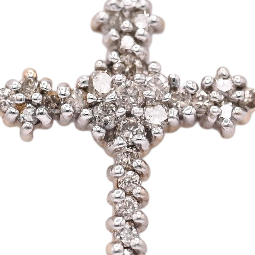 Diamond Budded Cross Pendant 14K Yellow Gold 0.3cttw