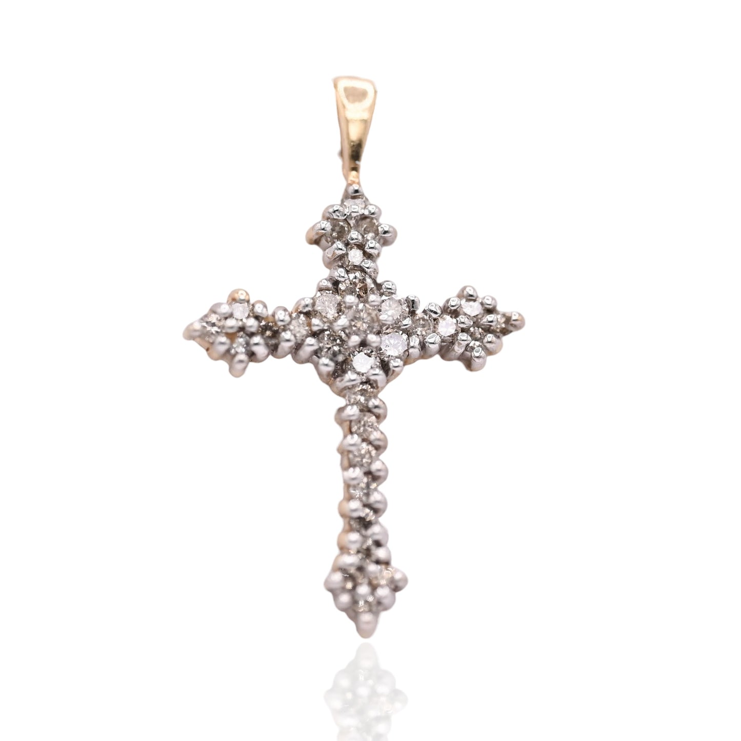 Diamond Budded Cross Pendant 14K Yellow Gold 0.3cttw