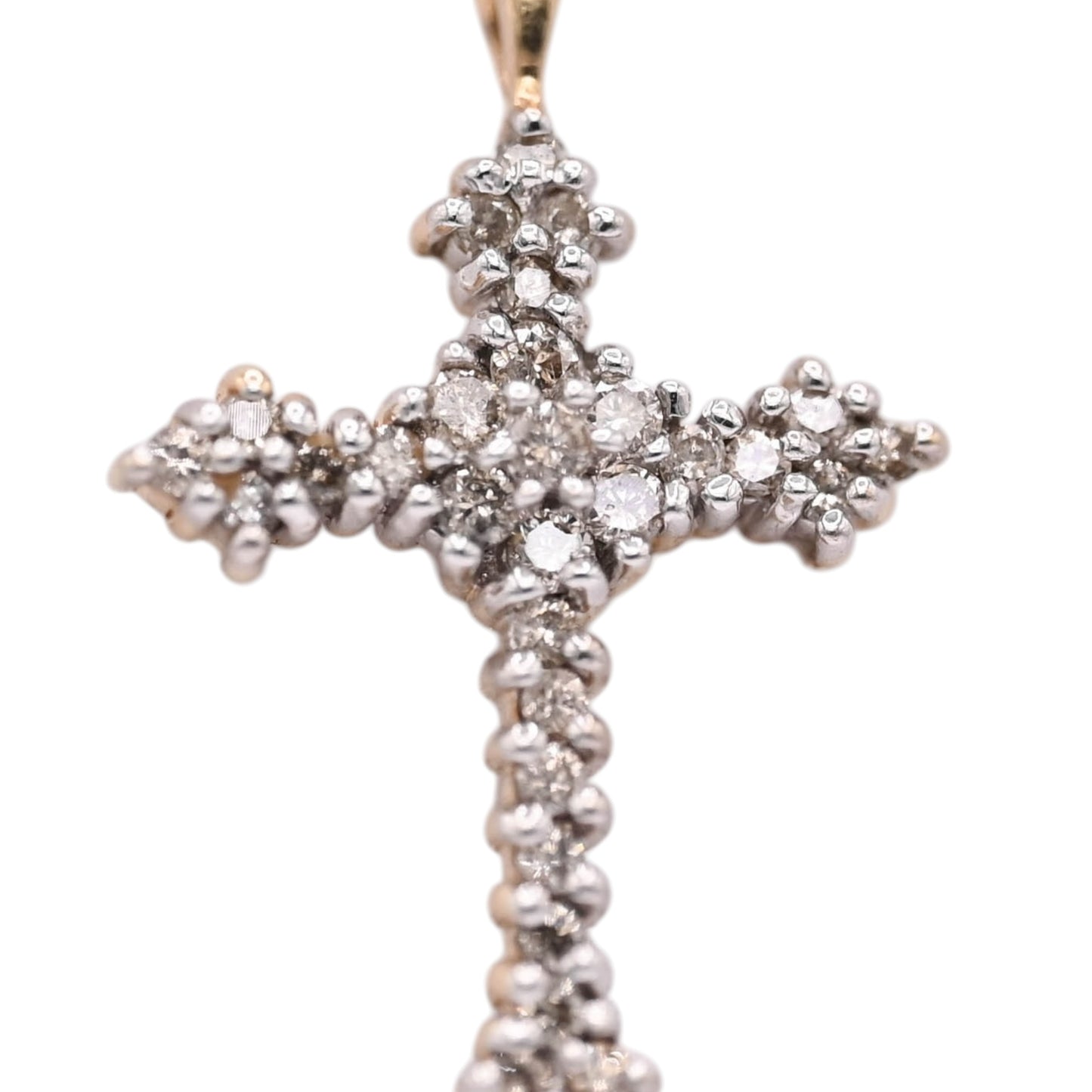 Diamond Budded Cross Pendant 14K Yellow Gold 0.3cttw