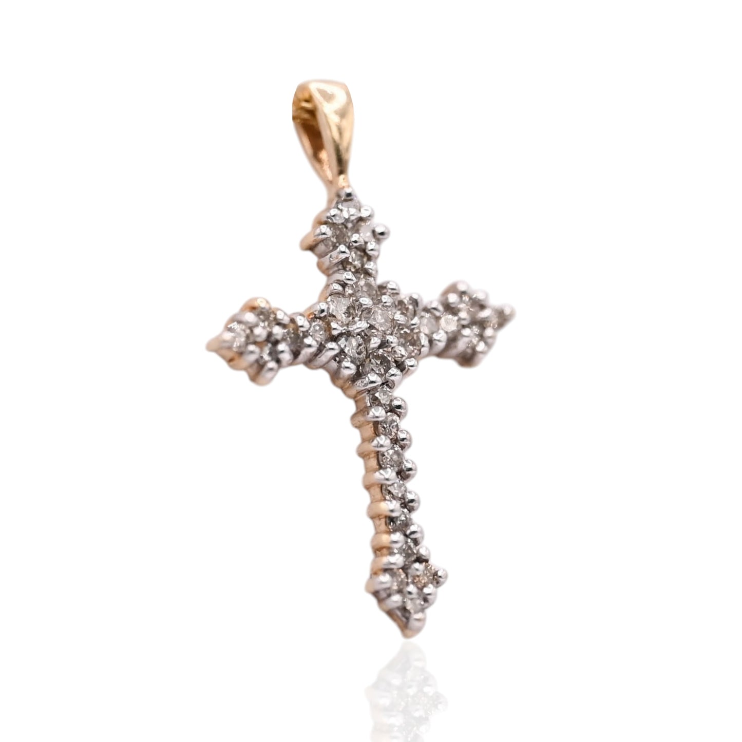 Diamond Budded Cross Pendant 14K Yellow Gold 0.3cttw