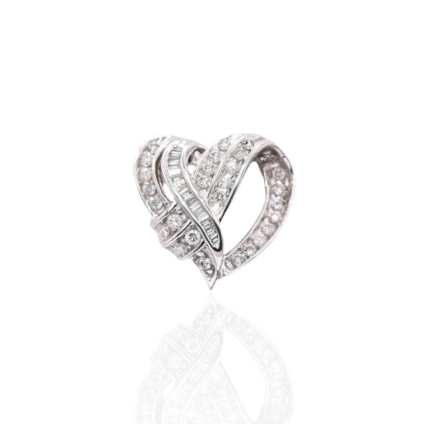 Criss-Cross Diamond Heart Slider Pendant 14K White Gold 0.98cttw