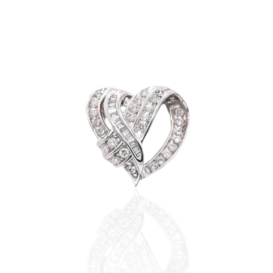 Criss-Cross Diamond Heart Slider Pendant 14K White Gold 0.98cttw