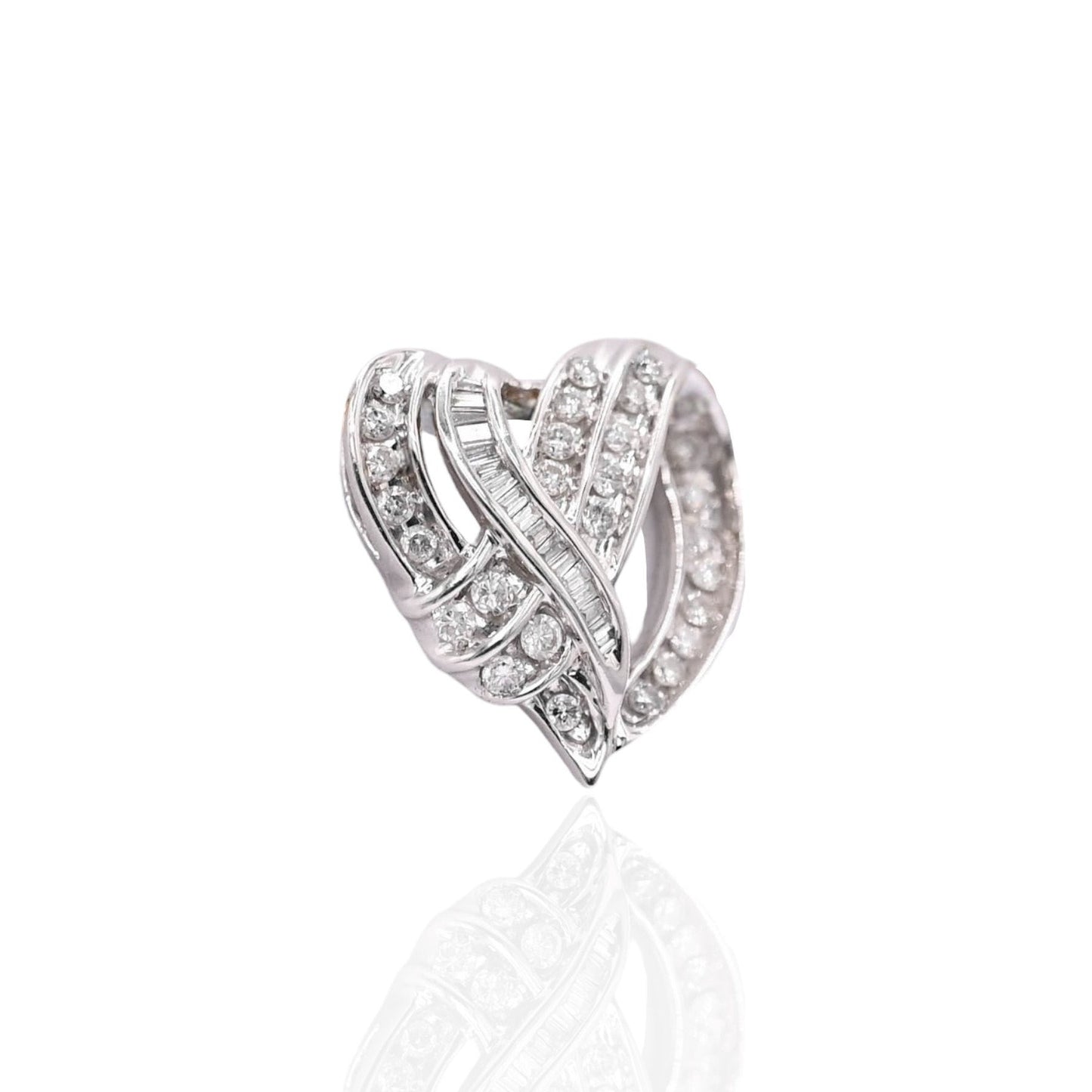 Criss-Cross Diamond Heart Slider Pendant 14K White Gold 0.98cttw