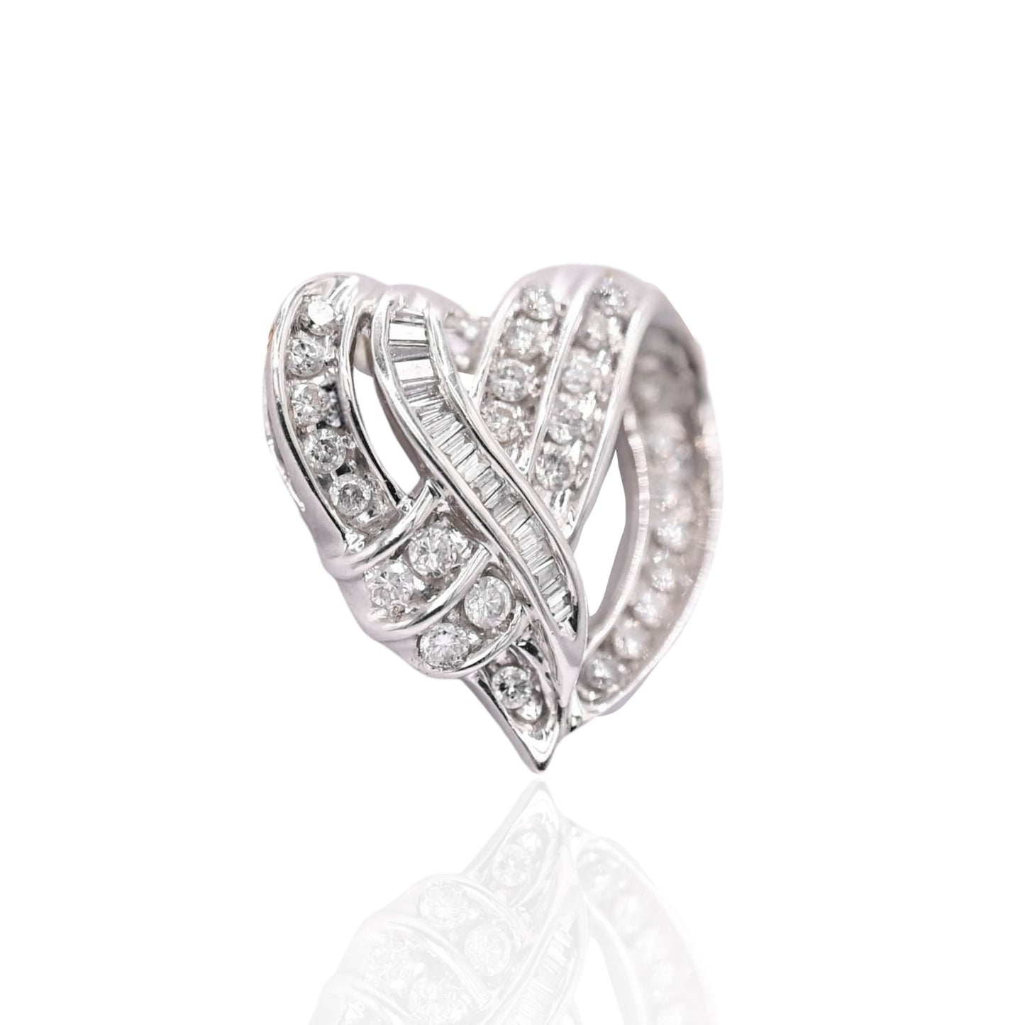 Criss-Cross Diamond Heart Slider Pendant 14K White Gold 0.98cttw