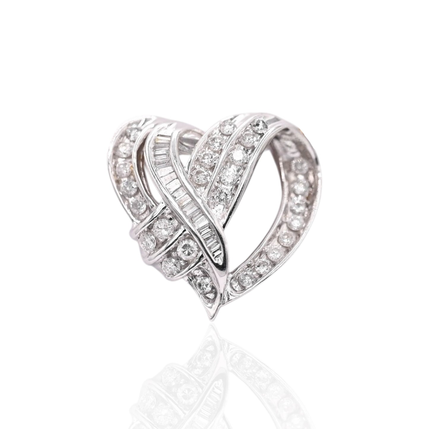 Criss-Cross Diamond Heart Slider Pendant 14K White Gold 0.98cttw