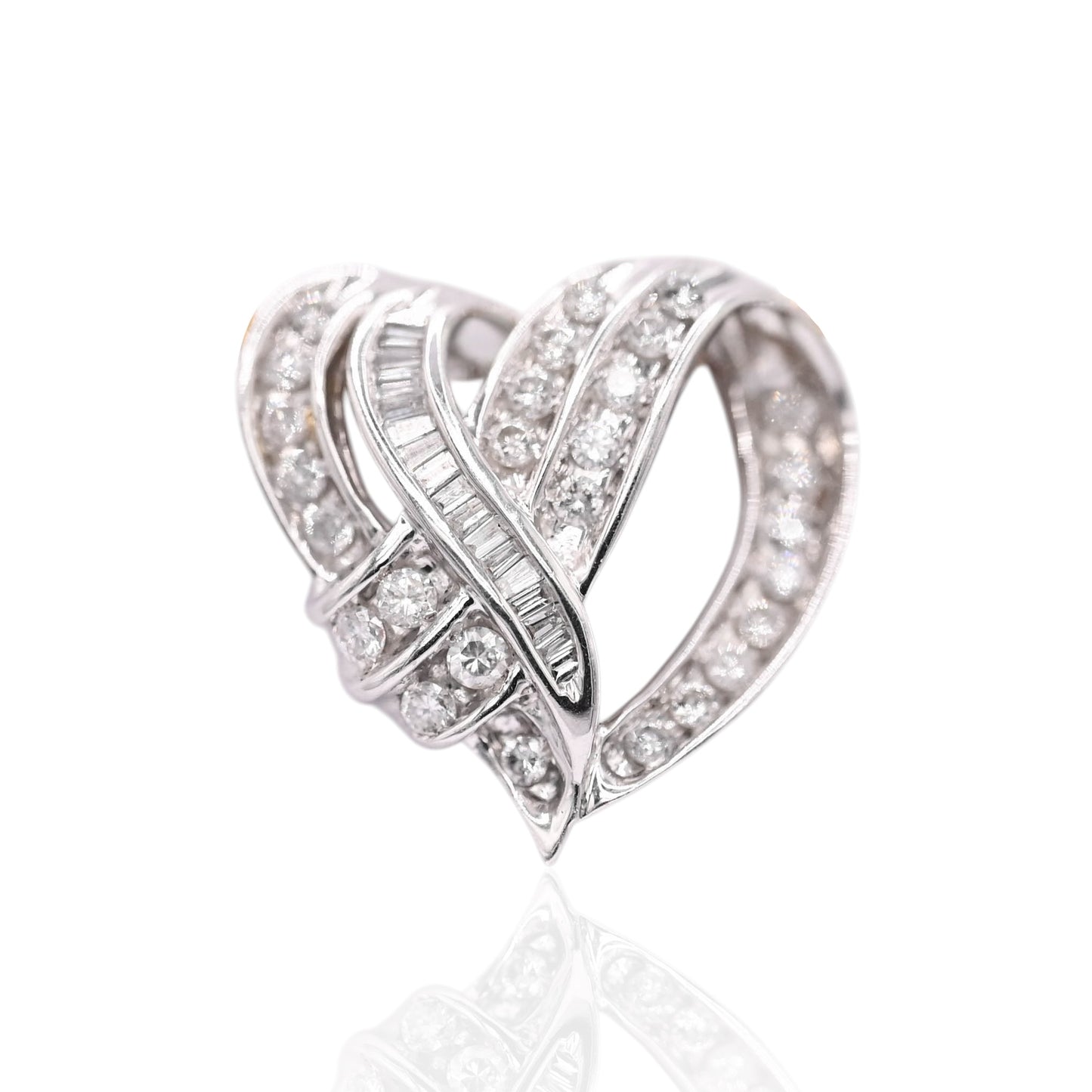 Criss-Cross Diamond Heart Slider Pendant 14K White Gold 0.98cttw