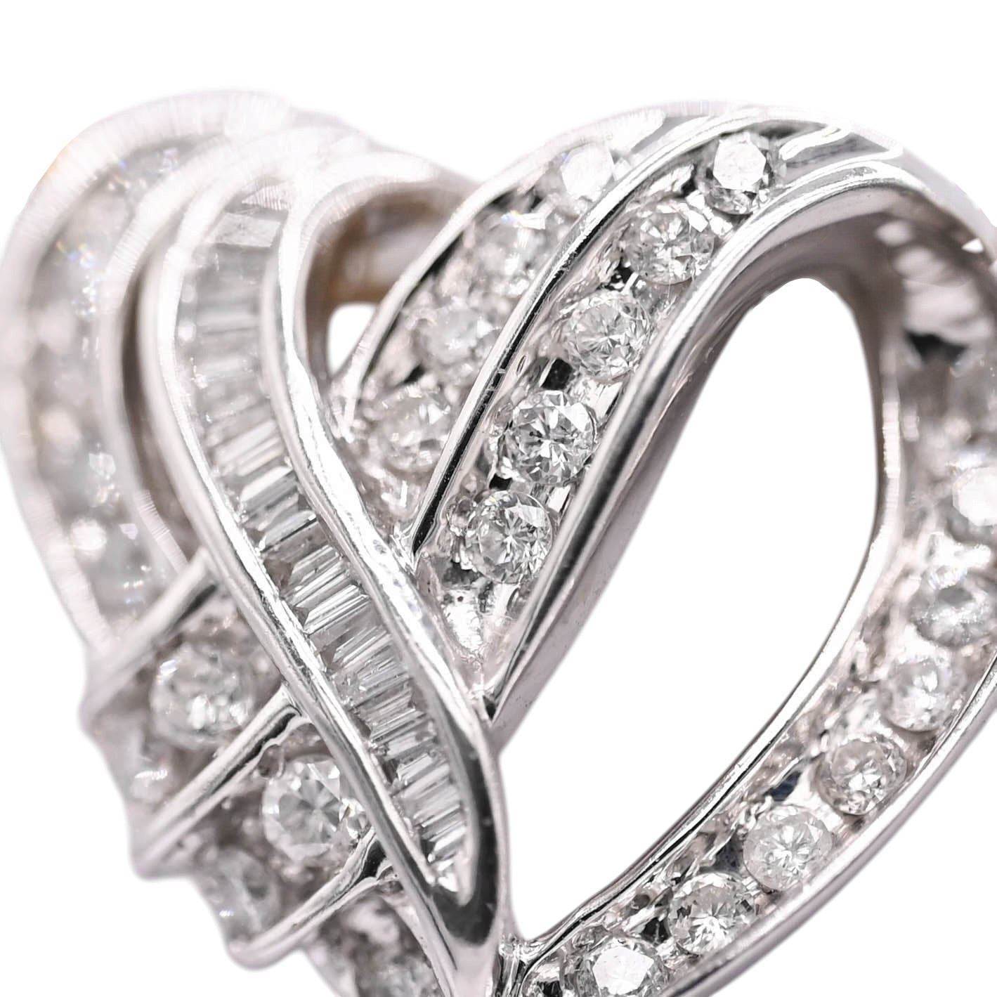 Criss-Cross Diamond Heart Slider Pendant 14K White Gold 0.98cttw