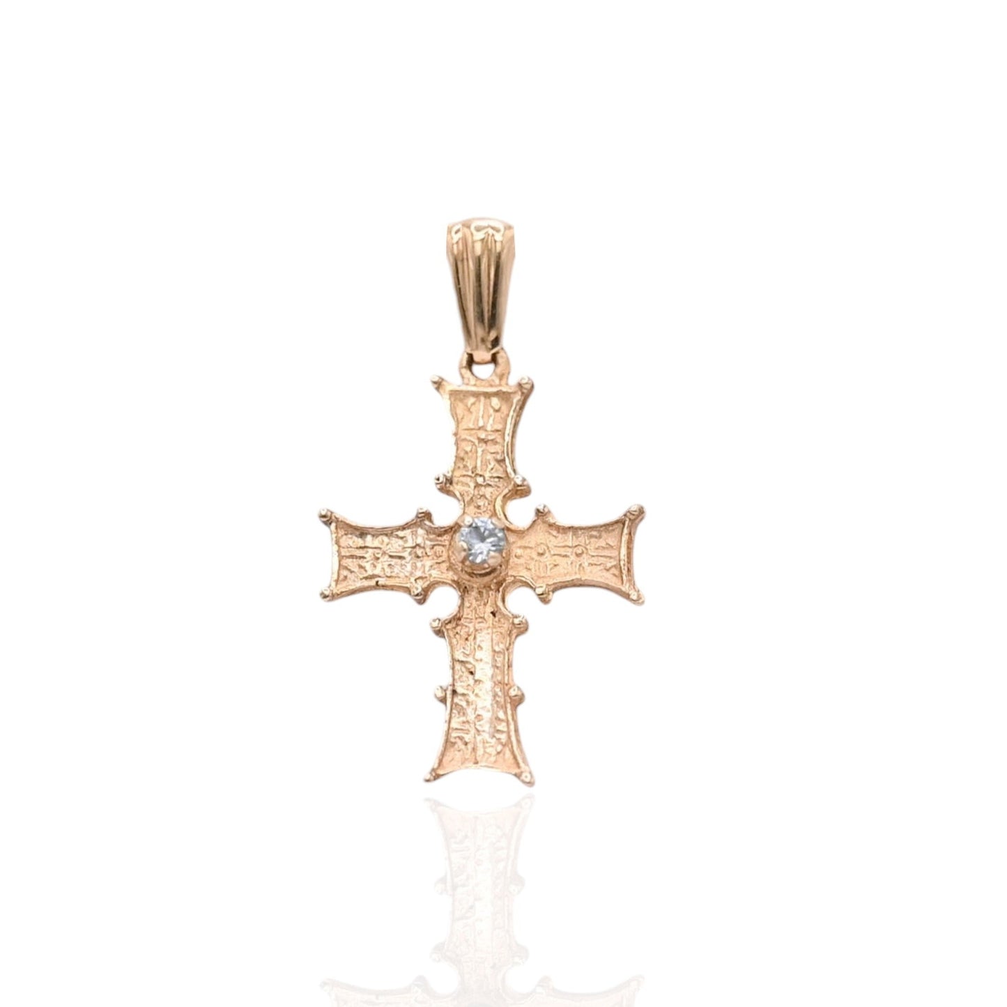 Medieval-Inspired Flared Cross Pendant with Blue Topaz 9K Yellow Gold
