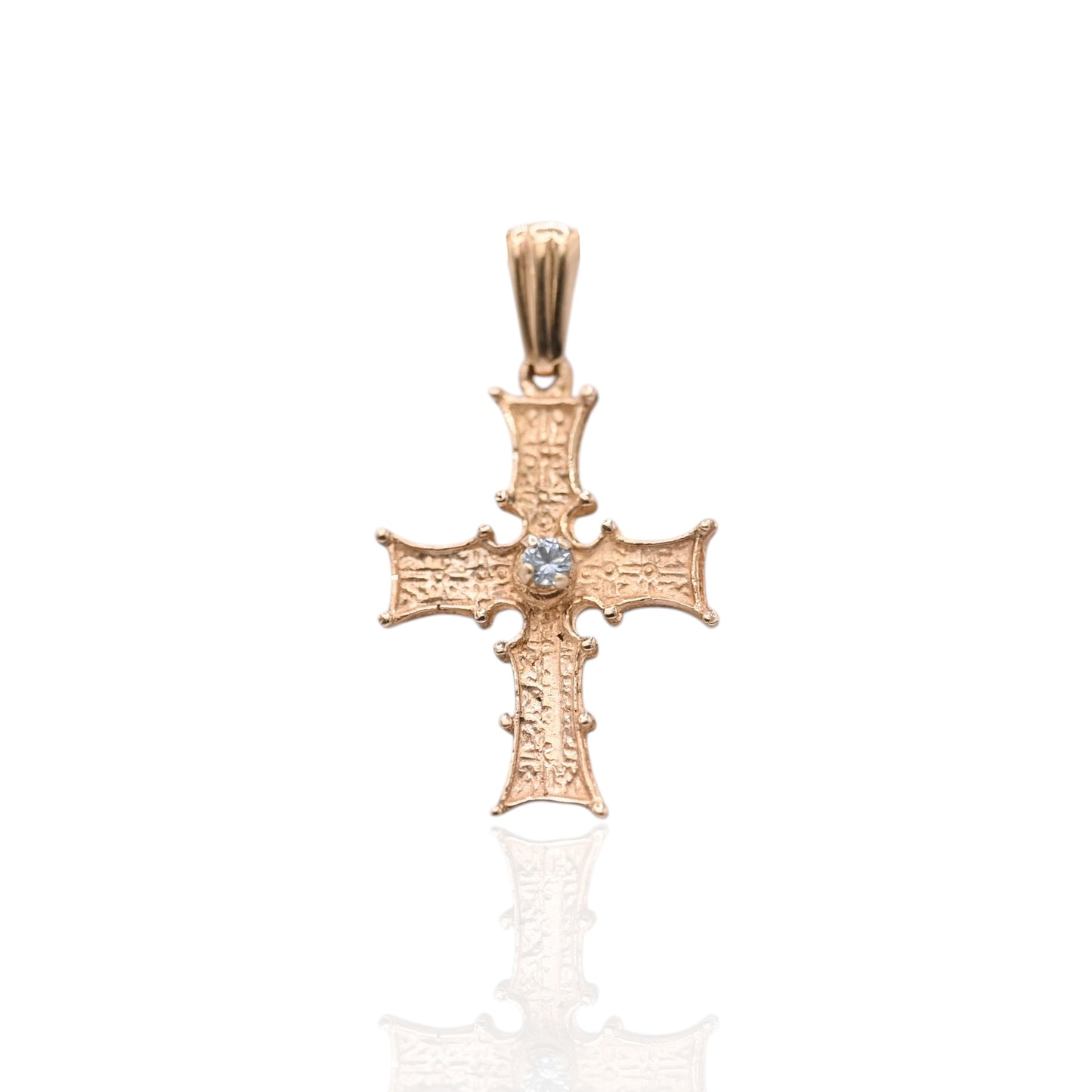 Medieval-Inspired Flared Cross Pendant with Blue Topaz 9K Yellow Gold