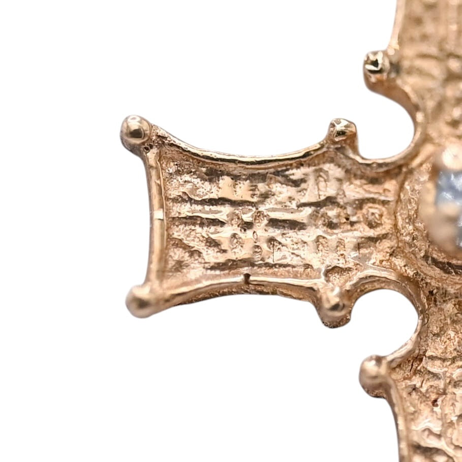 Medieval-Inspired Flared Cross Pendant with Blue Topaz 9K Yellow Gold