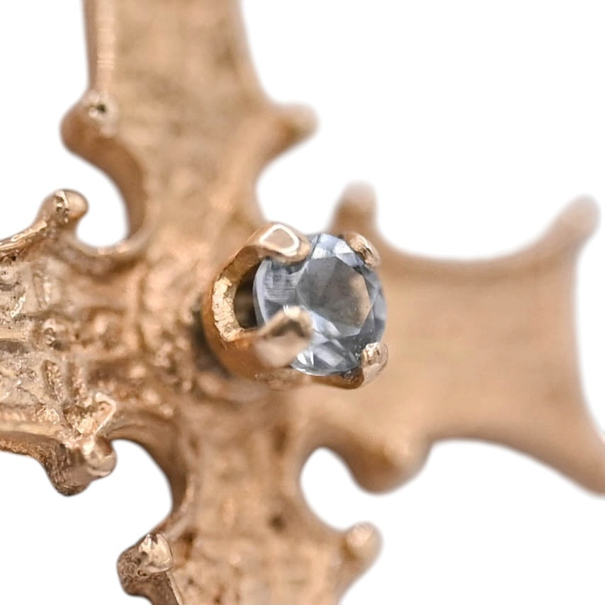 Medieval-Inspired Flared Cross Pendant with Blue Topaz 9K Yellow Gold