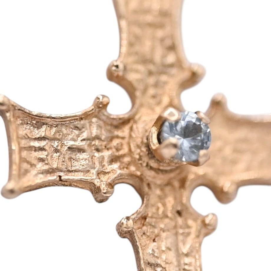 Medieval-Inspired Flared Cross Pendant with Blue Topaz 9K Yellow Gold
