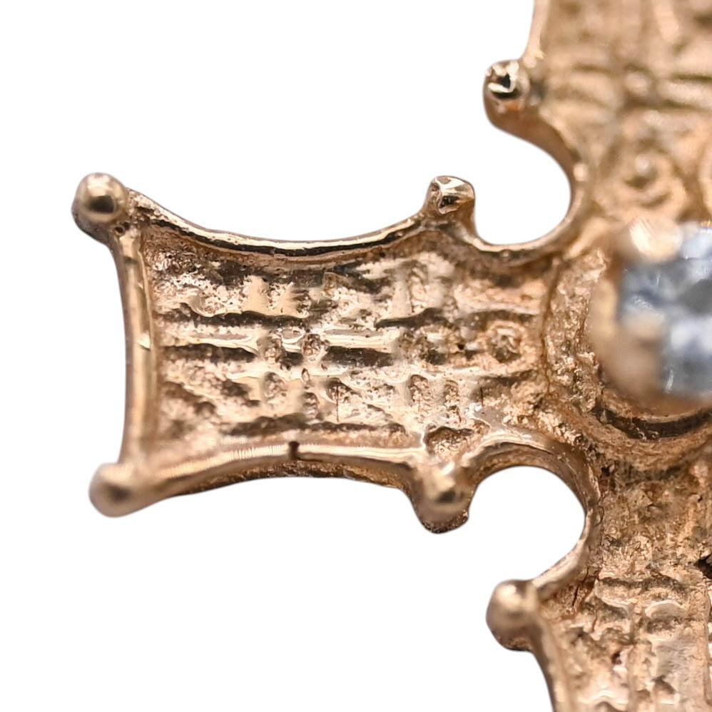 Medieval-Inspired Flared Cross Pendant with Blue Topaz 9K Yellow Gold