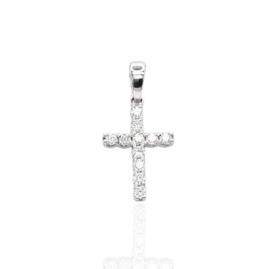 Diamond Cross Pendant 14K White Gold 0.20cttw