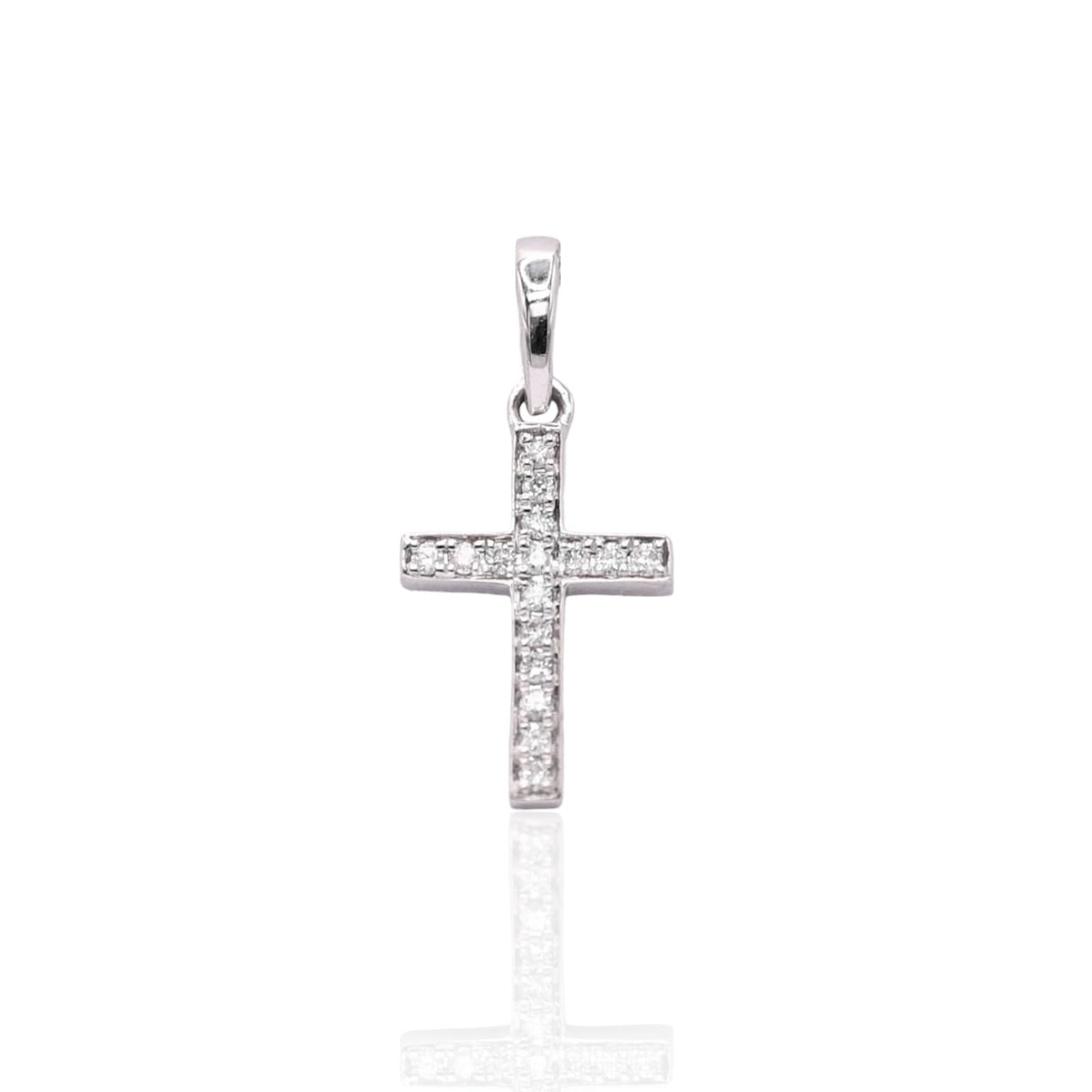 Diamond Cross Pendant 14K White Gold 0.07cttw