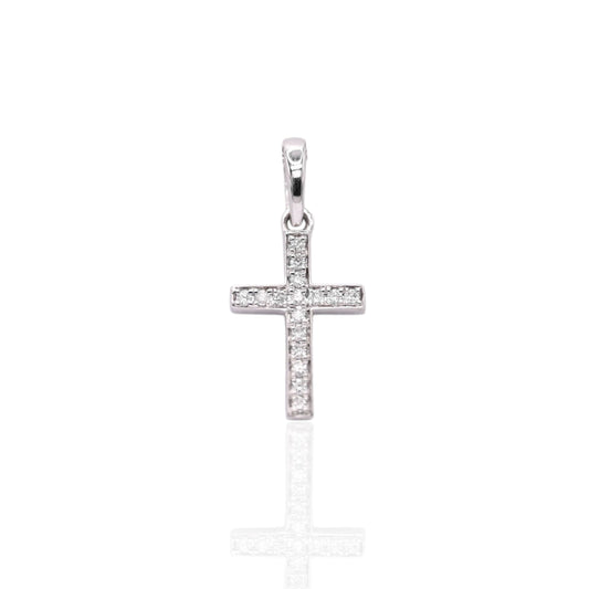 Diamond Cross Pendant 14K White Gold 0.07cttw
