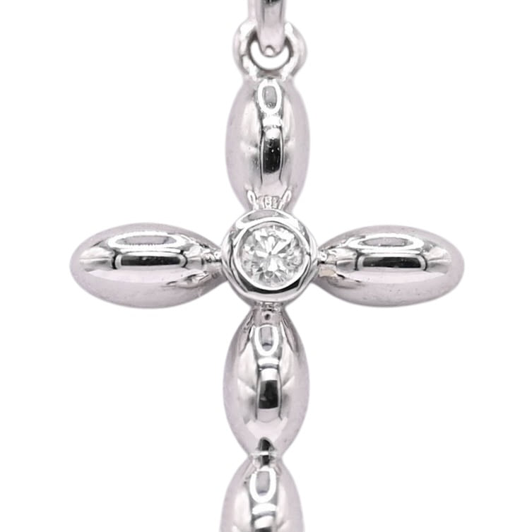 Bubbled Cross Pendant with Center Diamond 14K White Gold 0.02ctttw