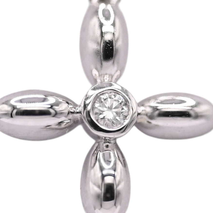 Bubbled Cross Pendant with Center Diamond 14K White Gold 0.02ctttw