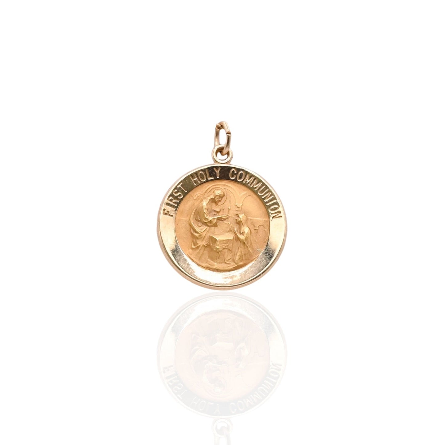 First Holy Communion Round Pendant 14K Yellow Gold