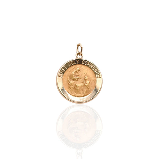 First Holy Communion Round Pendant 14K Yellow Gold