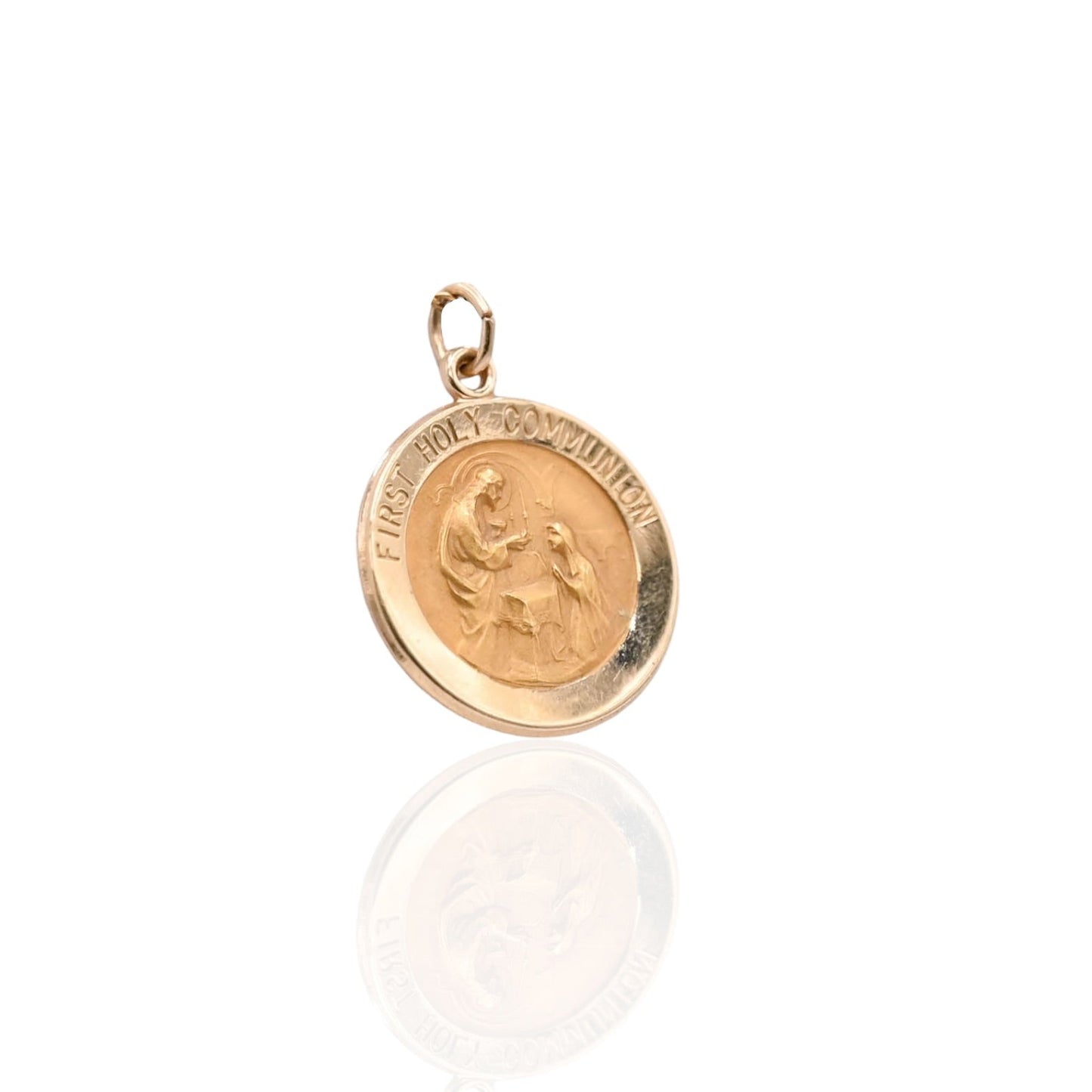 First Holy Communion Round Pendant 14K Yellow Gold