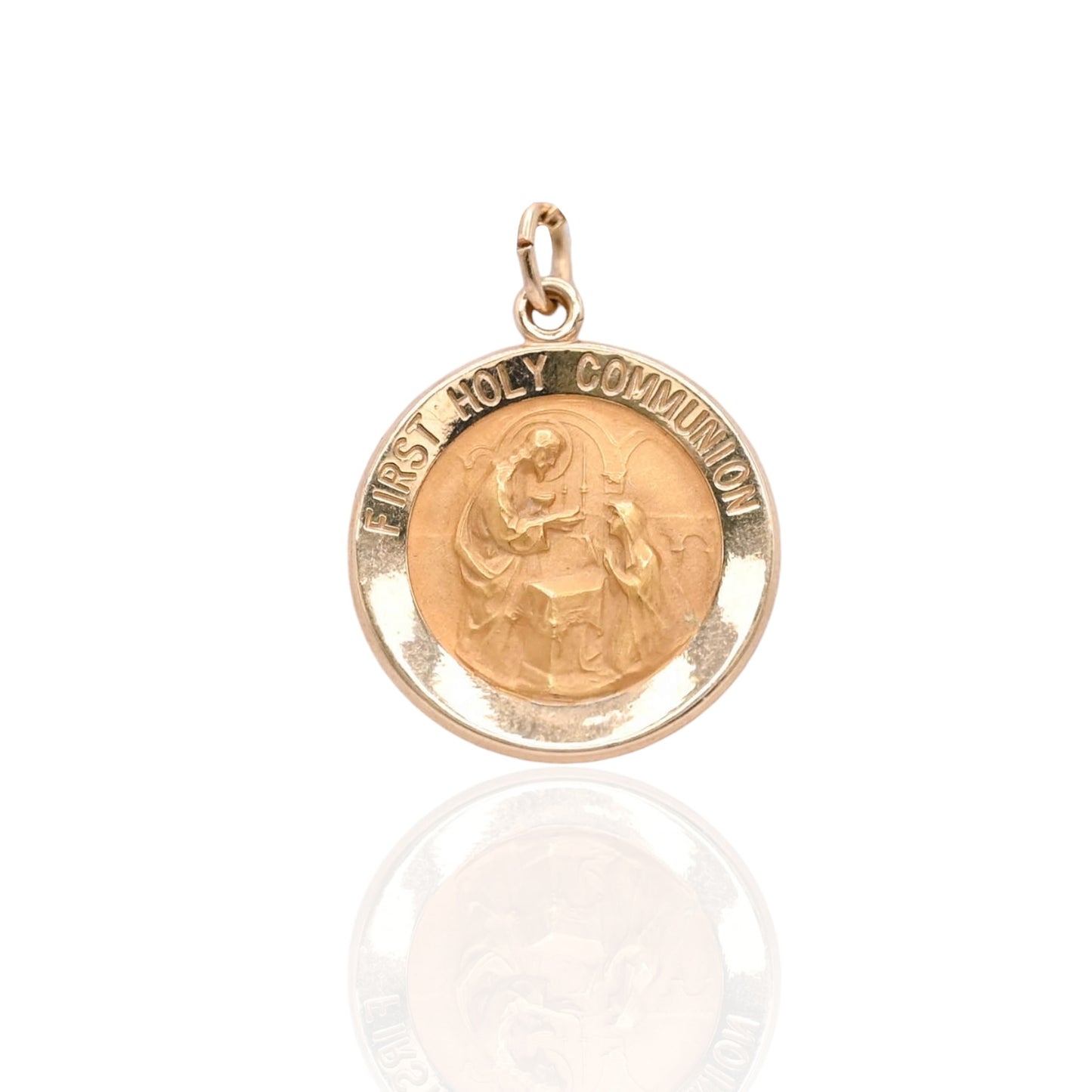 First Holy Communion Round Pendant 14K Yellow Gold