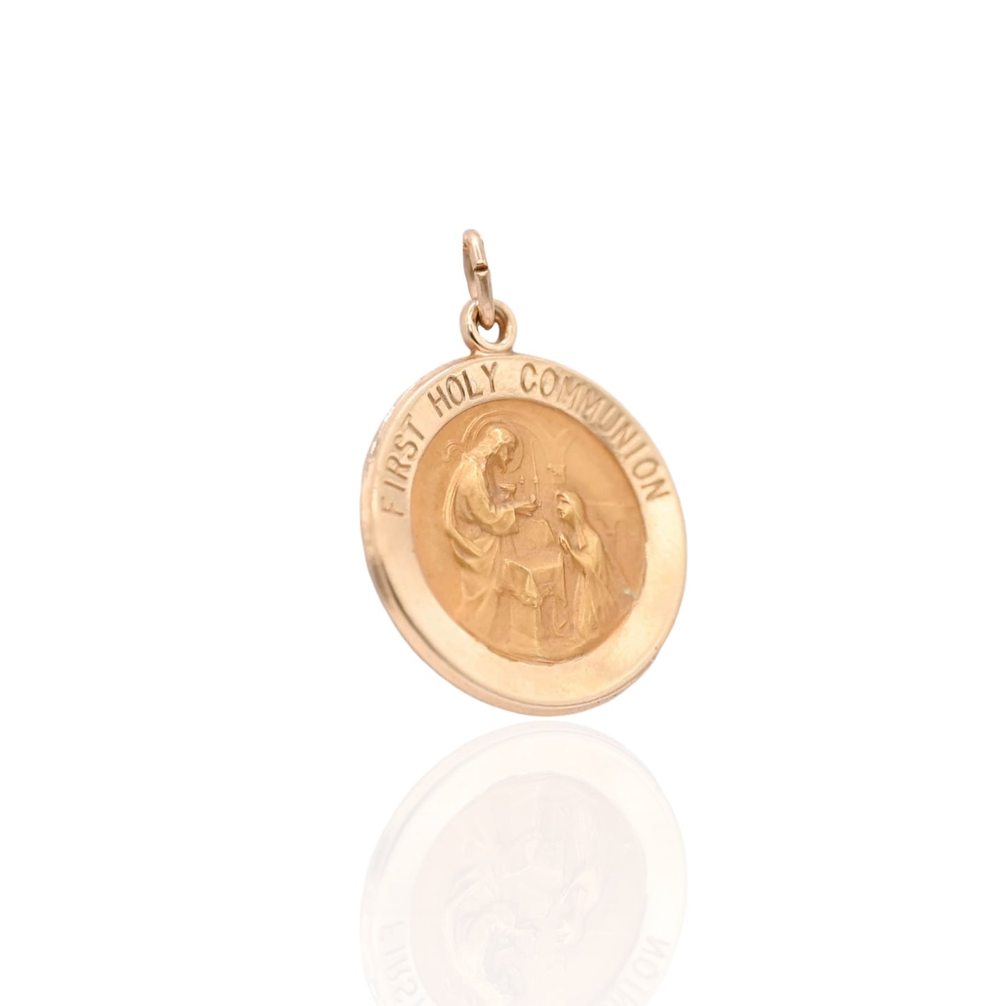 First Holy Communion Round Pendant 14K Yellow Gold