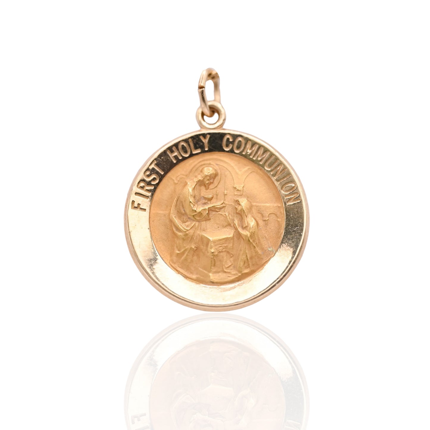 First Holy Communion Round Pendant 14K Yellow Gold