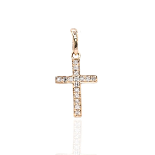 Diamond Cross Pendant 14K Yellow Gold 0.21cttw