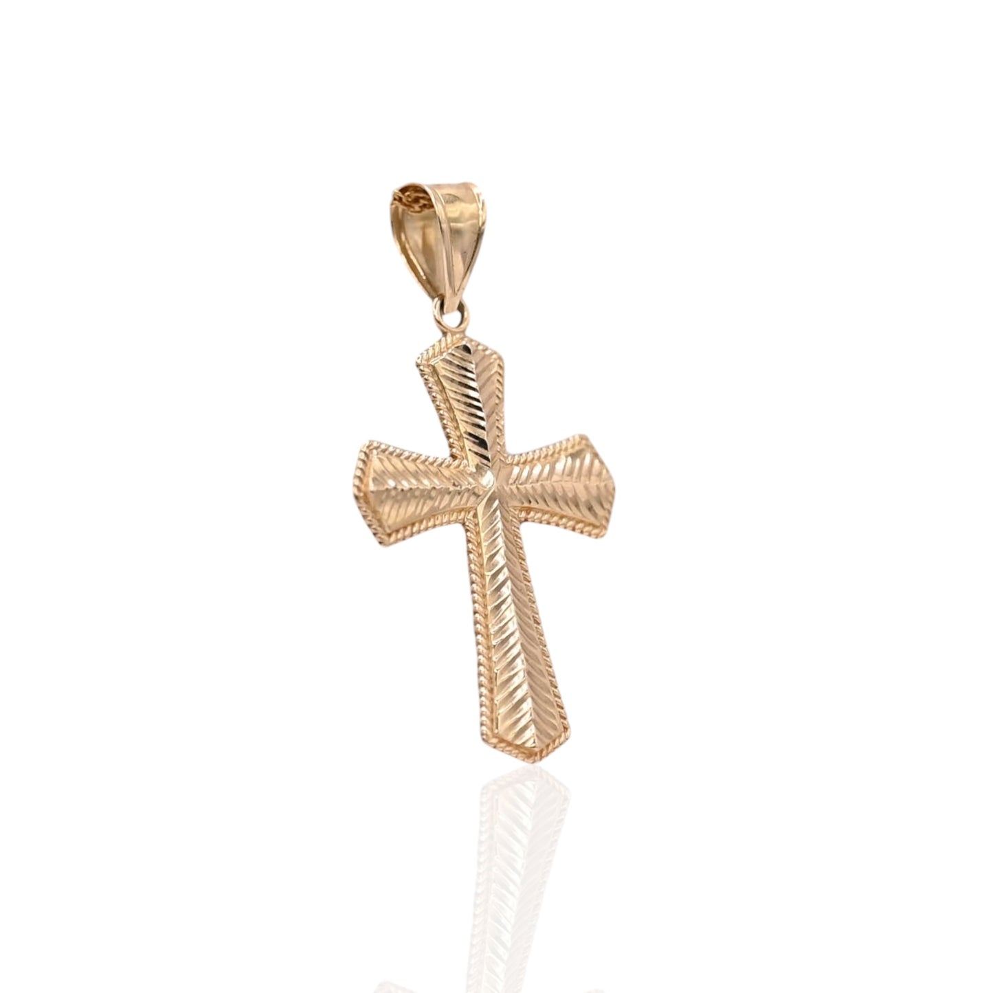 Feather-Texture Cross Pendant 14K Yellow Gold
