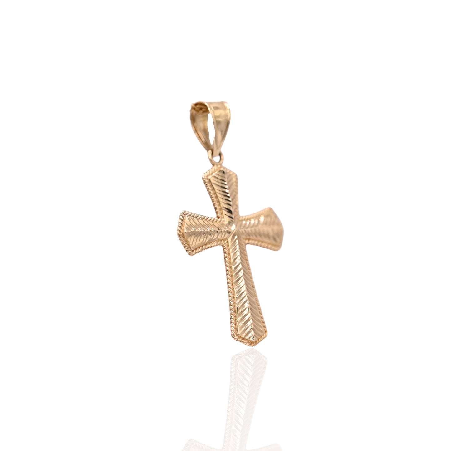 Feather-Texture Cross Pendant 14K Yellow Gold
