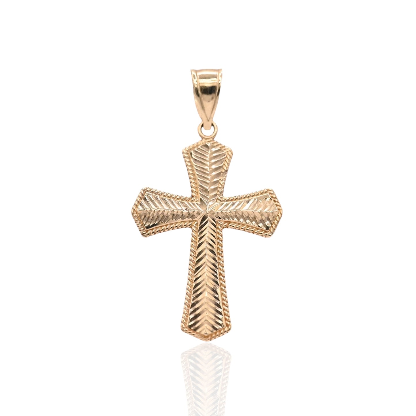 Feather-Texture Cross Pendant 14K Yellow Gold