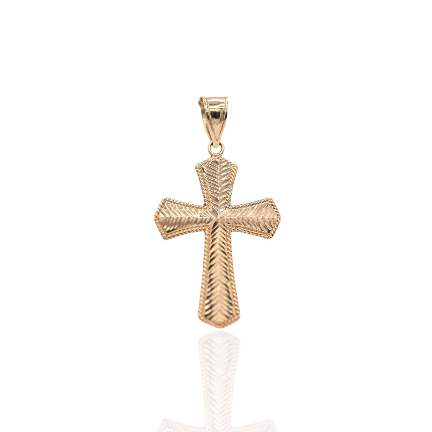 Feather-Texture Cross Pendant 14K Yellow Gold