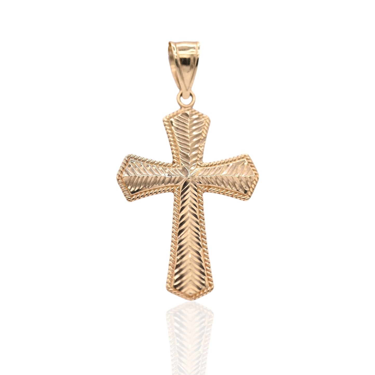 Feather-Texture Cross Pendant 14K Yellow Gold
