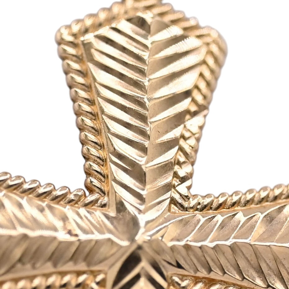 Feather-Texture Cross Pendant 14K Yellow Gold