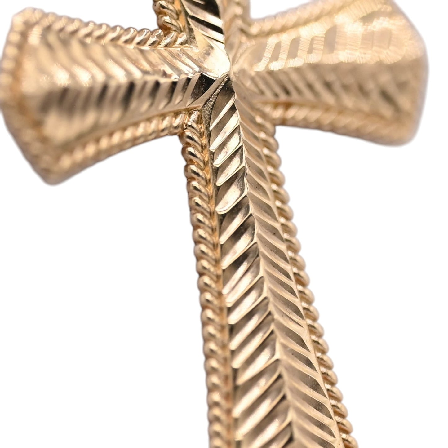 Feather-Texture Cross Pendant 14K Yellow Gold