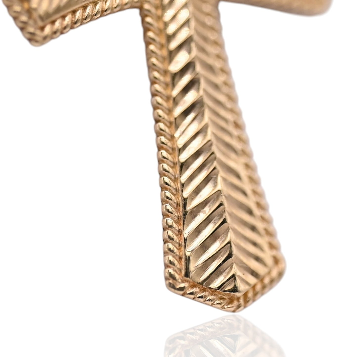 Feather-Texture Cross Pendant 14K Yellow Gold