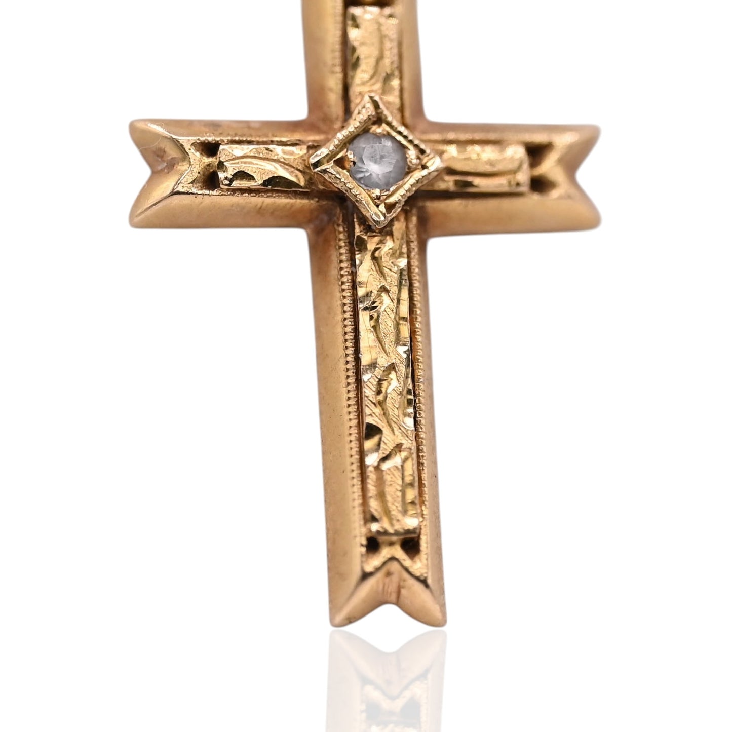 Vintage-Inspired Ornate Cross Pendant with Center Cubic Zirconia 16K Yellow Gold