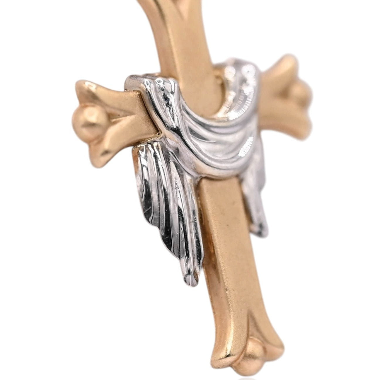 Two Tone Fleur de lis Lenten Cross Pendant 14K Yellow Gold and 14K White Gold