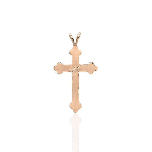 Budded Cross Diamond Cut Pendant 14K Yellow Gold