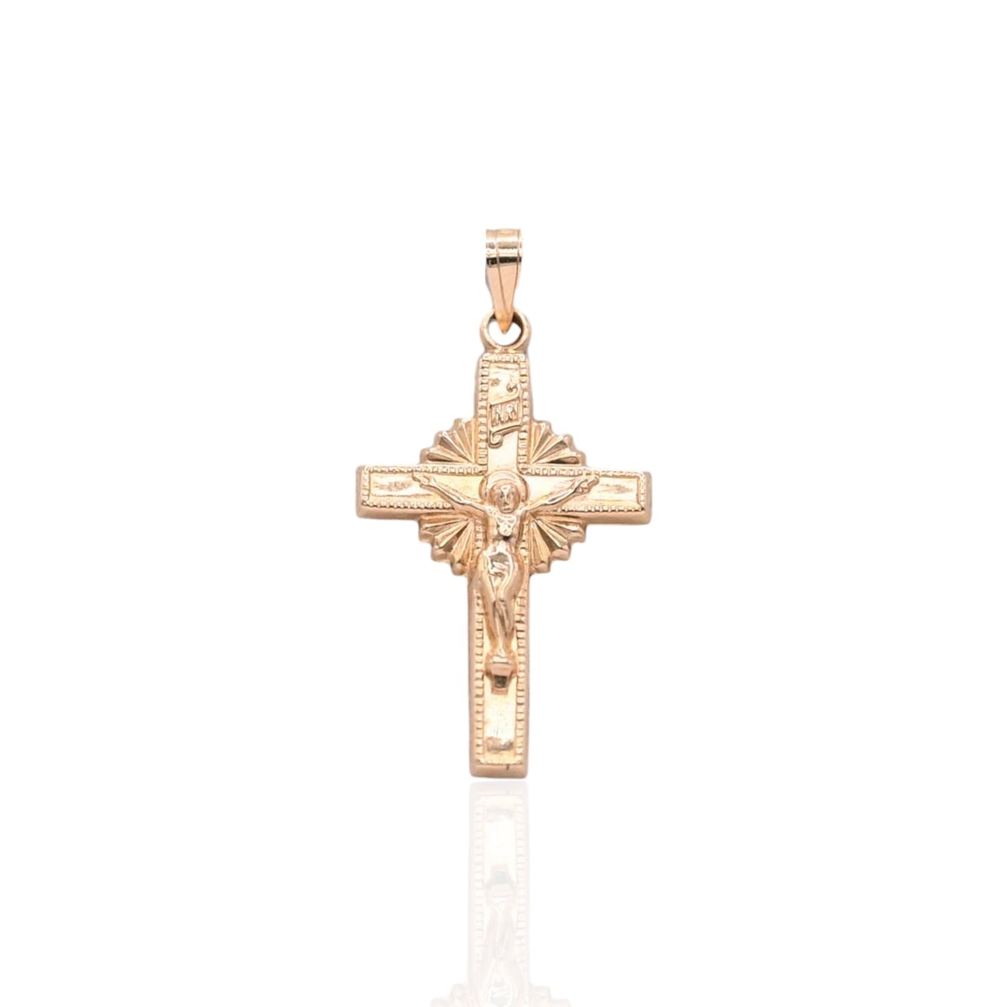 Sunburst Crucifix Pendant 14K Yellow Gold