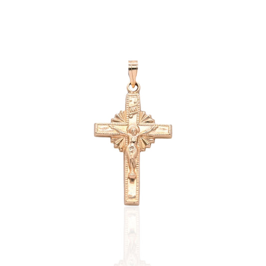 Sunburst Crucifix Pendant 14K Yellow Gold