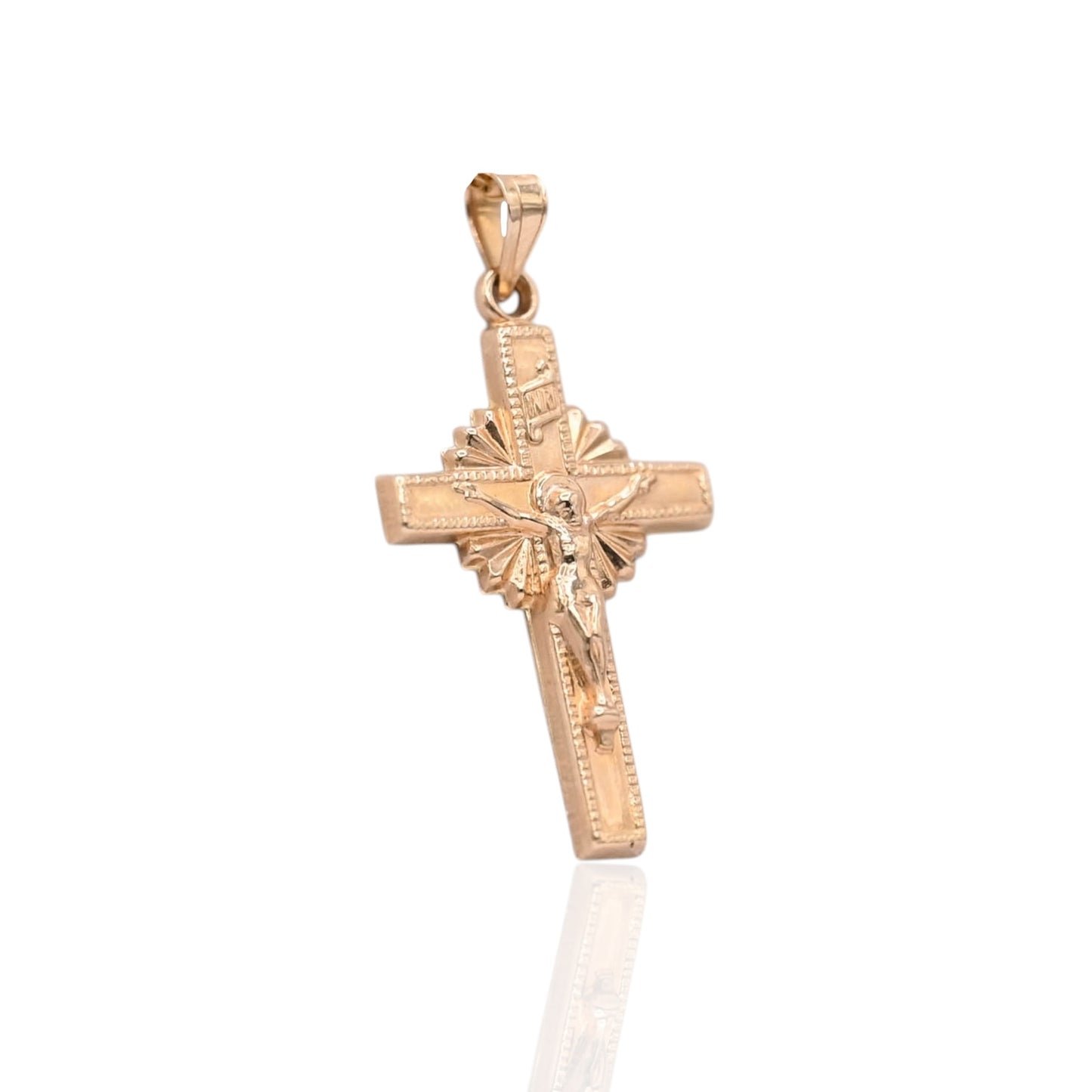 Sunburst Crucifix Pendant 14K Yellow Gold